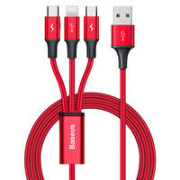 BASEUS 3-IN-1 CABLE WITH USB TERMINALS - USB TYPE C / LIGHTNING / MICRO USB 1.2 M, 3.5A RED (CAJS000009)