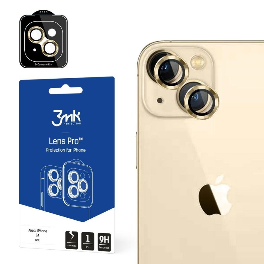 3MK LENS PROTECTION PRO IPHONE 14 6.1 "GOLD / GOLD PROTECTION ON THE CAMERA LENS WITH MOUNTING FRAME 1 PCS.