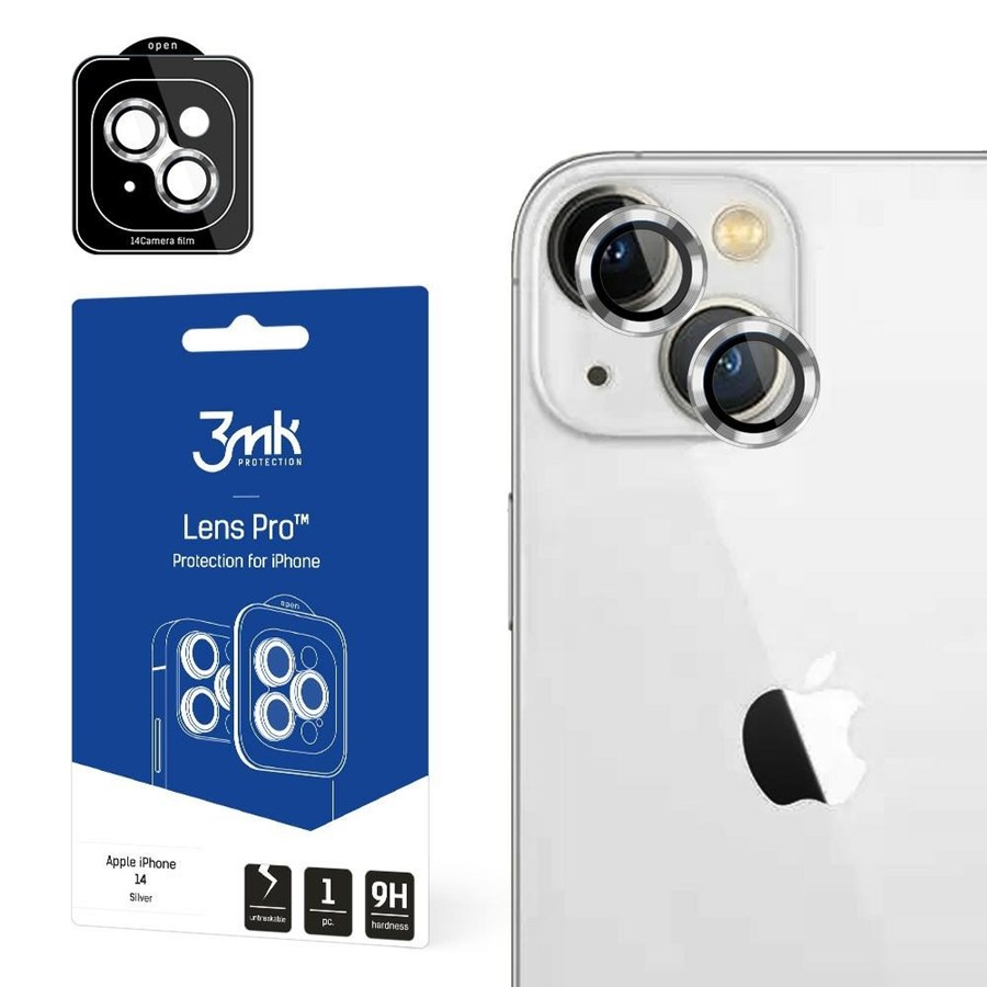 3MK LENS PROTECTION PRO IPHONE 14 6.1 "SILVER / SILVER PROTECTION ON THE CAMERA LENS WITH MOUNTING FRAME 1 PCS.