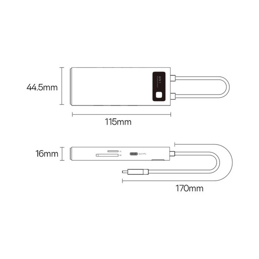 BASEUS METAL GLEAM SERIES 6 IN 1 HUB DOCKING STATION USB TYPE C - 3 X USB 3.2 GEN.1 / 1 X POWER DELIVERY / 1 X SD CARD READER / 1 X TF CARD READER GRAY (WKWG030213)