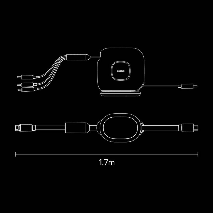 BASEUS TRACTION SERIES RETRACTABLE 3-IN-1 USB TYPE C CABLE - MICRO USB / USB TYPE C / LIGHTNING POWER DELIVERY 100W 1.7M GREEN (CAQY000006)
