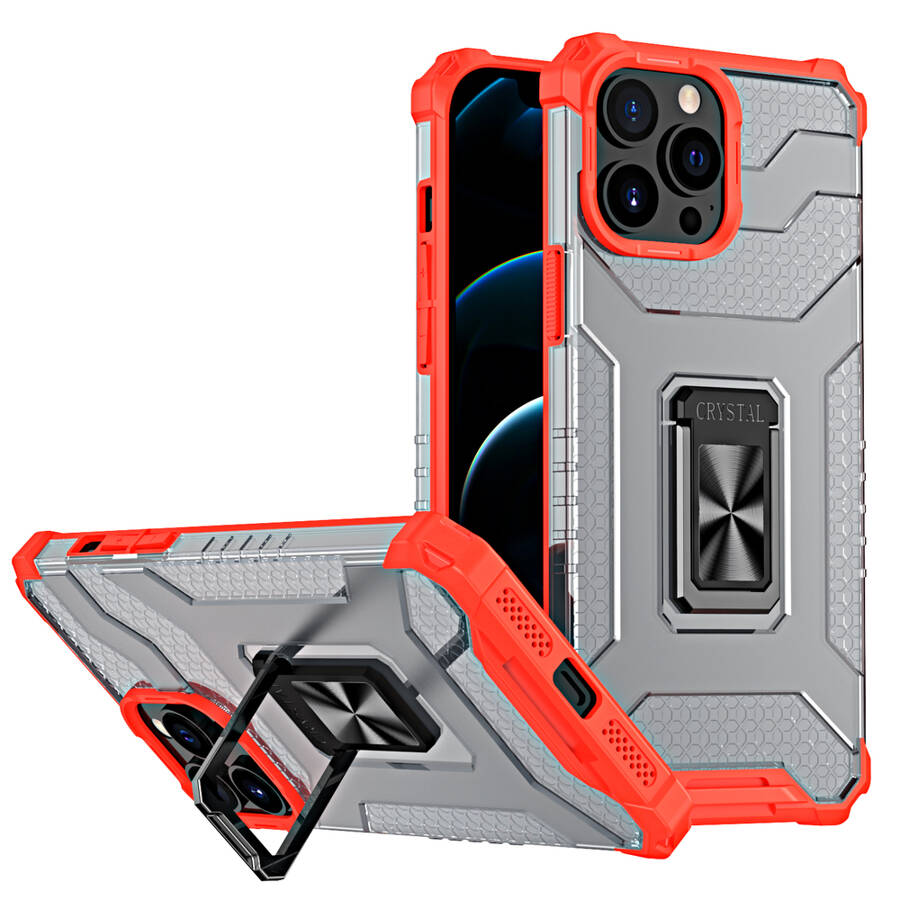 CRYSTAL RING CASE KICKSTAND TOUGH RUGGED COVER FOR IPHONE 13 PRO MAX RED