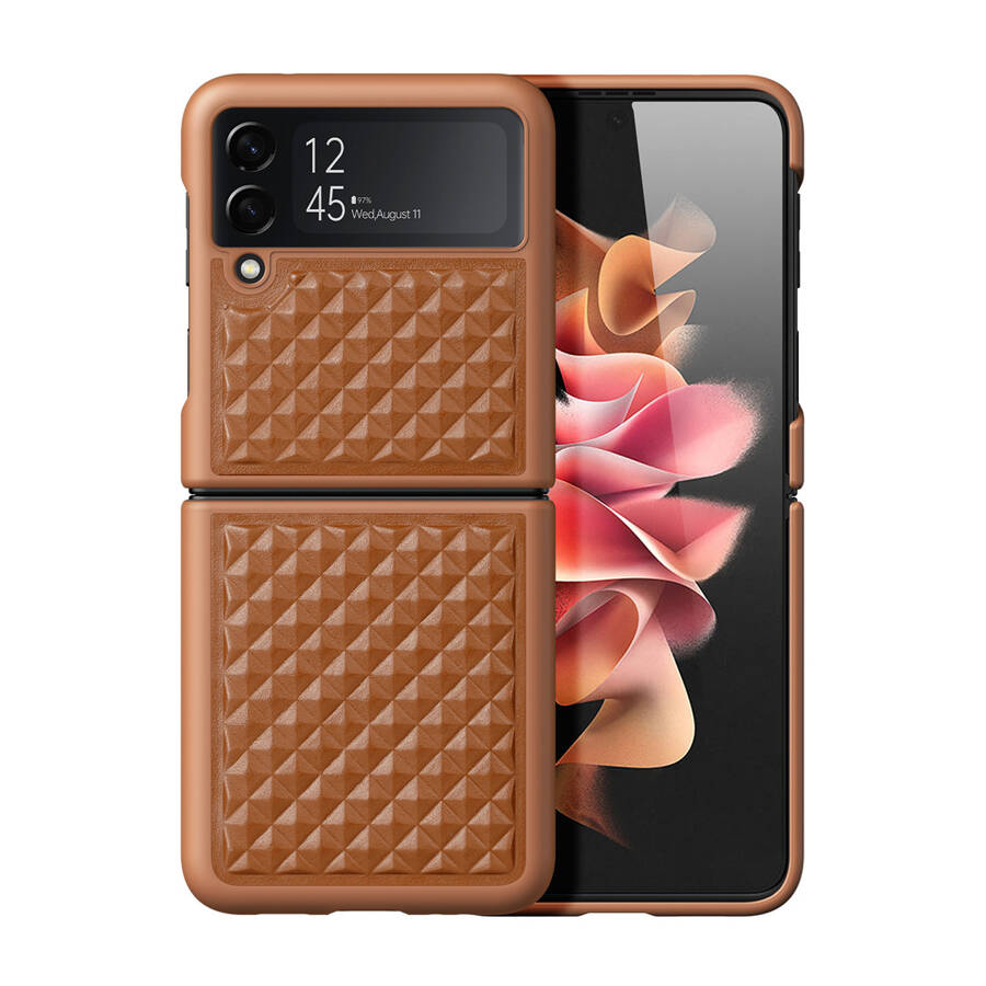 DUX DUCIS VENICE LEATHER CASE FOR SAMSUNG GALAXY Z FLIP 3 GENUINE LEATHER COVER BROWN