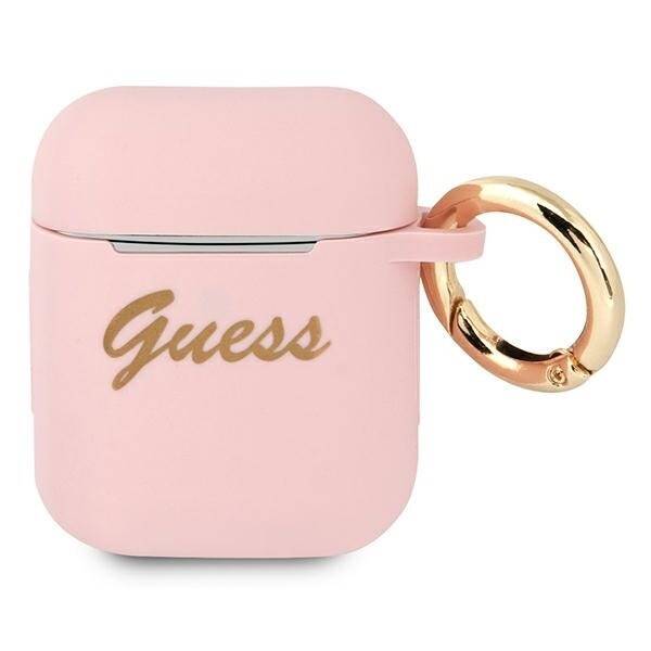 GUESS GUA2SSI AIRPODS 1/2 COVER PINK/PINK SILICONE VINTAGE SCRIPT