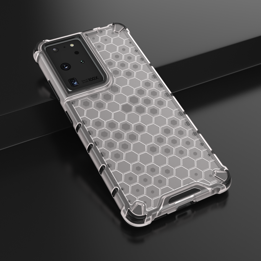 HONEYCOMB CASE ARMOR COVER WITH TPU BUMPER FOR SAMSUNG GALAXY S21 ULTRA 5G TRANSPARENT