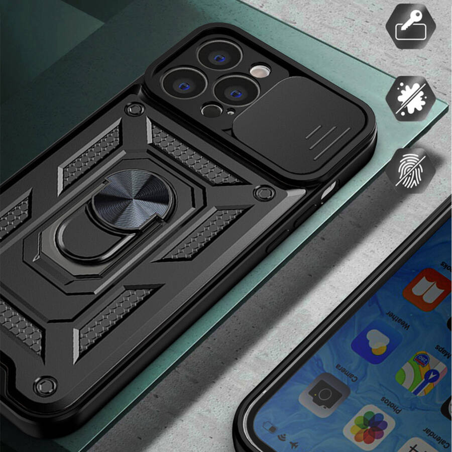 HYBRID ARMOR CAMSHIELD CASE FOR IPHONE 13 PRO ARMORED CASE WITH CAMERA COVER BLUE