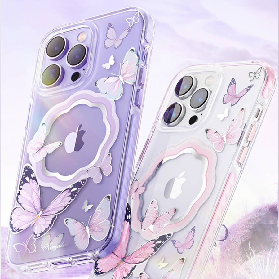 KINGXBAR BUTTERFLY SERIES MAGNETIC CASE FOR IPHONE 14 PLUS MAGSAFE CASE WITH BUTTERFLIES PURPLE