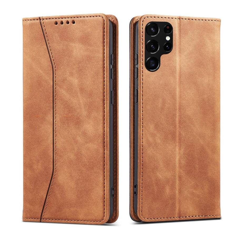 MAGNET FANCY CASE CASE FOR SAMSUNG GALAXY S22 ULTRA COVER CARD WALLET CARD STAND BROWN