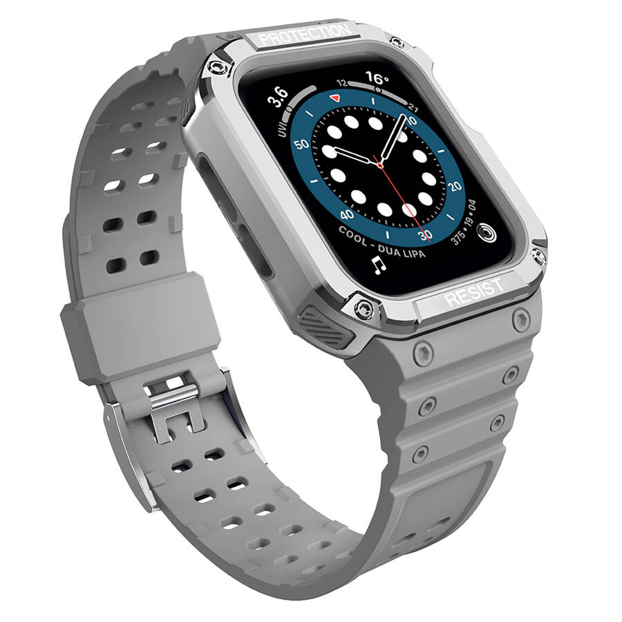 PROTECT STRAP BAND BAND WITH CASE FOR APPLE WATCH 7 / SE (41/40 / 38MM) CASE ARMORED WATCH COVER GRAY