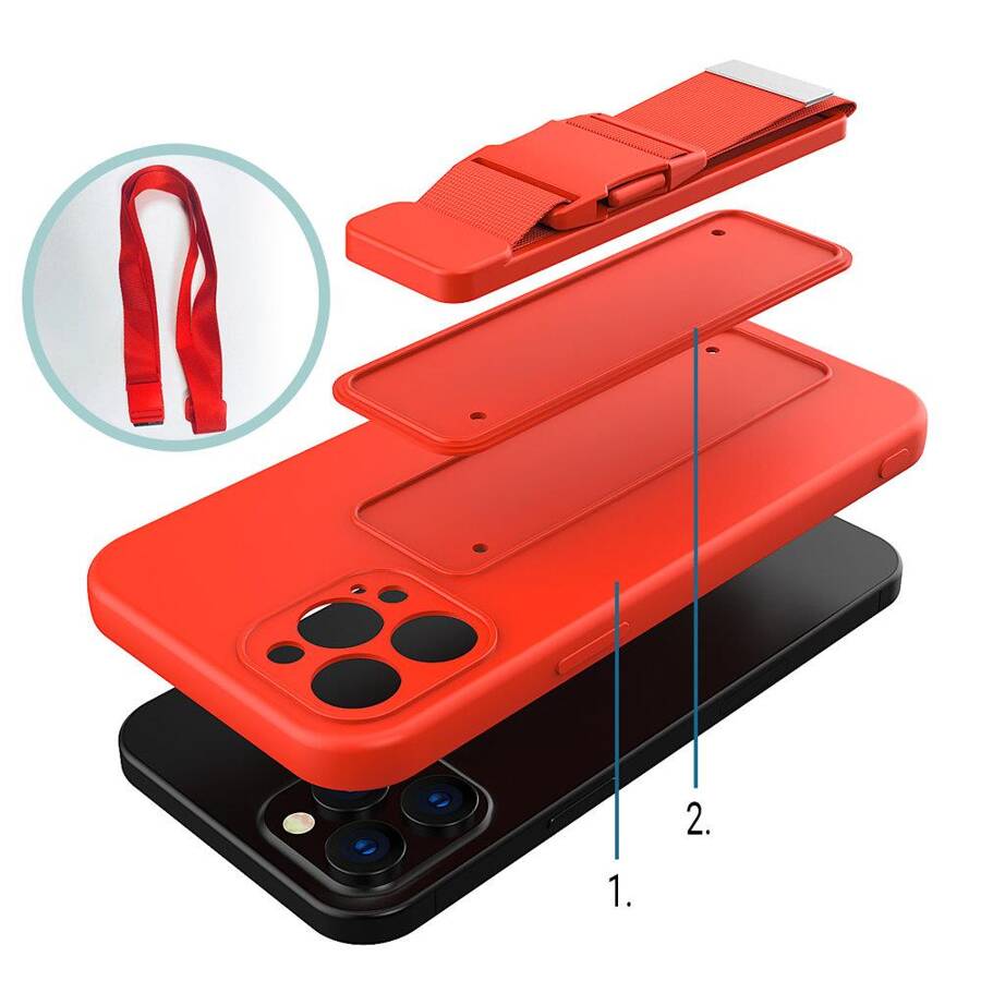 ROPE CASE GEL TPU AIRBAG CASE COVER WITH LANYARD FOR IPHONE 12 MINI RED