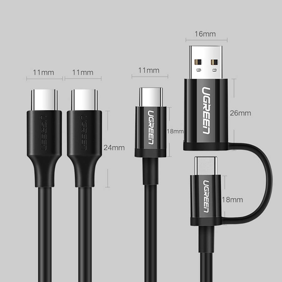 UGREEN USB TYPE C CHARGING AND DATA CABLE 3A 2M BLACK (US286)