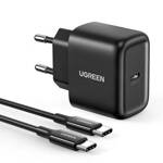 UGREEN USB TYPE C CHARGER 25W POWER DELIVERY + USB TYPE C CABLE 2M BLACK (50581)