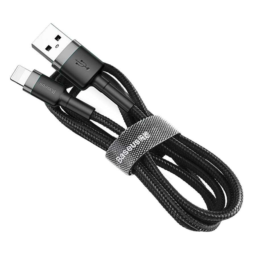 Baseus Cafule Cable wytrzymały nylonowy kabel przewód USB / Lightning QC3.0 2.4A 1M czarno-szary (CALKLF-BG1)