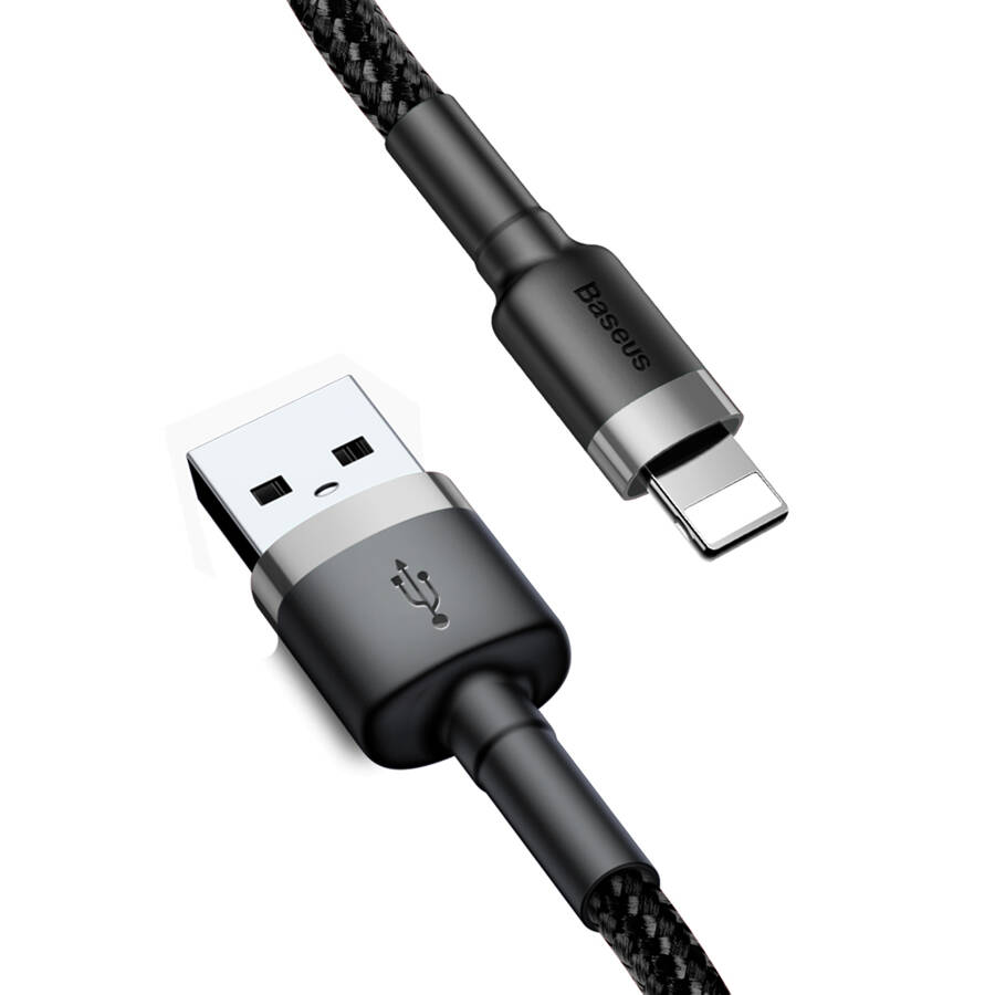 Baseus Cafule Cable wytrzymały nylonowy kabel przewód USB / Lightning QC3.0 2.4A 1M czarno-szary (CALKLF-BG1)