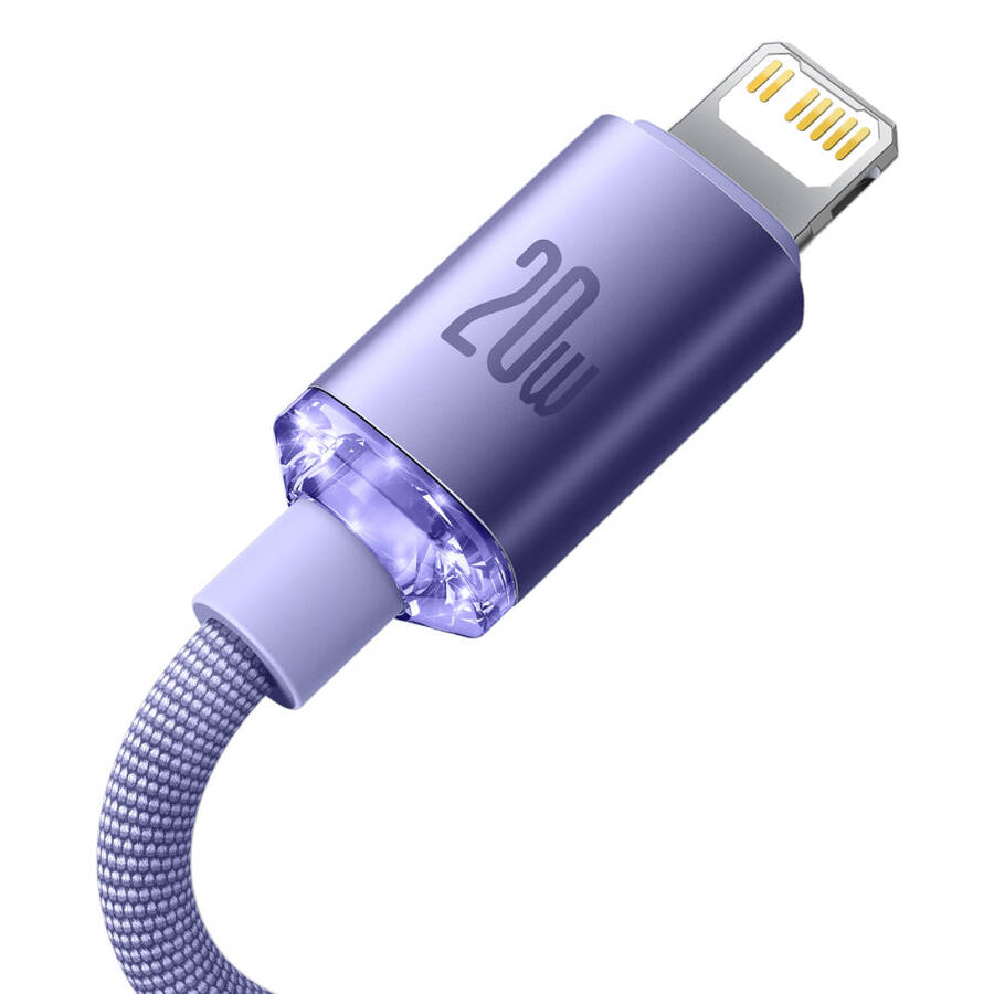 Baseus Crystal Shine Series kabel przewód USB do szybkiego ładowania i transferu danych USB Typ C - Lightning 20W 1,2m fioletowy (CAJY000205)