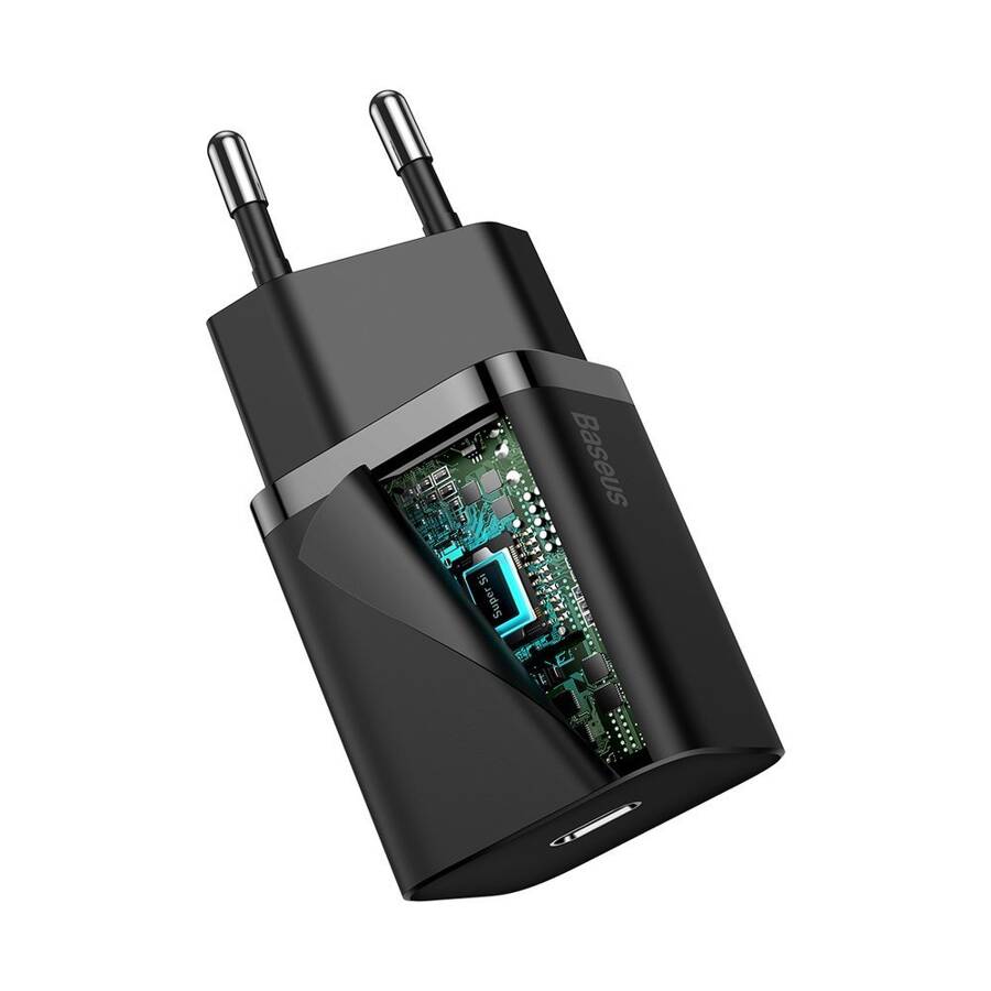 Baseus Super Si 1C szybka ładowarka USB Typ C 20W Power Delivery + kabel USB Typ C - Lightning 1m czarny (TZCCSUP-B01)