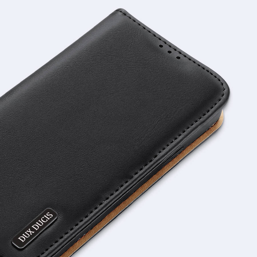 Dux Ducis Hivo skórzane etui z klapką pokrowiec ze skóry naturalnej portfel na karty i dokumenty Samsung Galaxy S22+ (S22 Plus) czarny