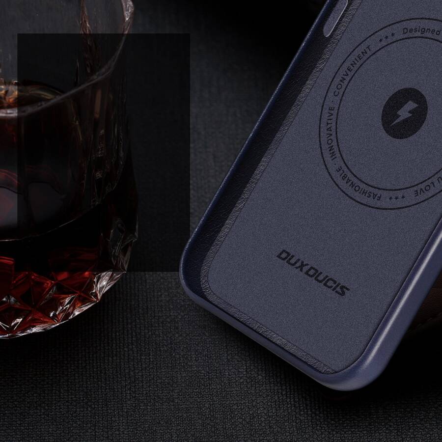 Dux Ducis Naples etui iPhone 14 Pro Max magnetyczny skórzany pokrowiec MagSafe niebieskie