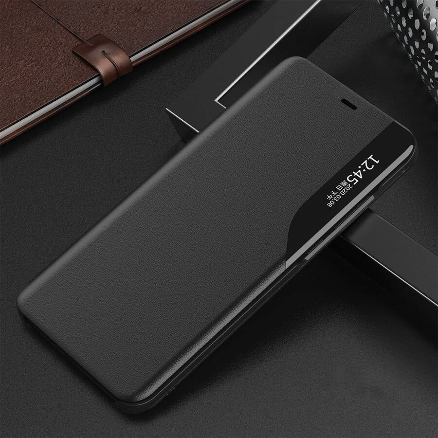 Eco Leather View Case elegancki futerał etui z klapką i funkcją podstawki iPhone 13 Pro czarny