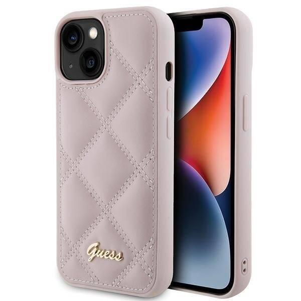 Guess GUHCP15SPSQSQSP iPhone 15 6.1" różowy/pink hardcase Quilted Metal Logo
