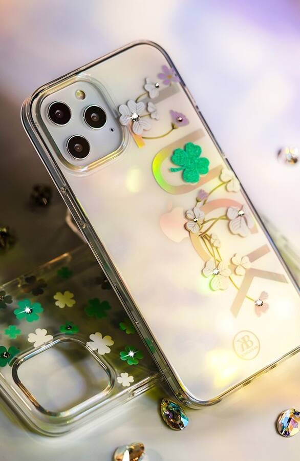 Kingxbar Lucky Series etui ozdobione oryginalnymi Kryształami Swarovskiego iPhone 12 mini przezroczysty (Clover)
