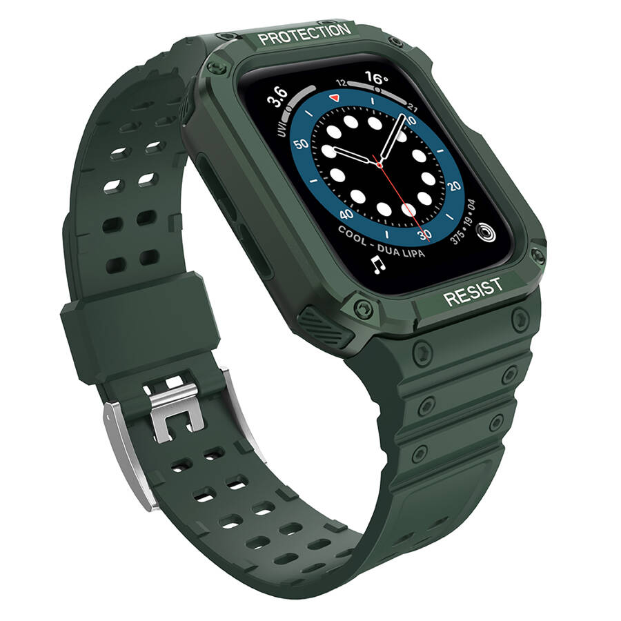 Protect Strap Band opaska z etui do Apple Watch 7 / 6 / 5 / 4 / 3 / 2 / SE (41 / 40 / 38mm) obudowa pancerny pokrowiec na zegarek zielony