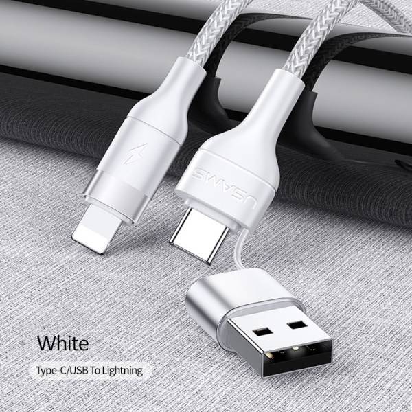 USAMS KABEL PLECIONY USB-C / USB / LIGHTNING 30W FAST CHARGE BIAŁY 
