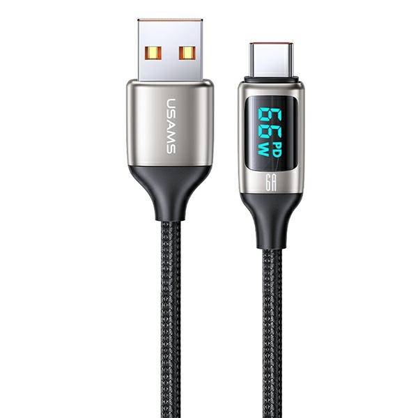 USAMS Kabel pleciony U78 USB-C 1.2m LED 6A Fast Charging biały/white SJ544USB02 (US-SJ544)